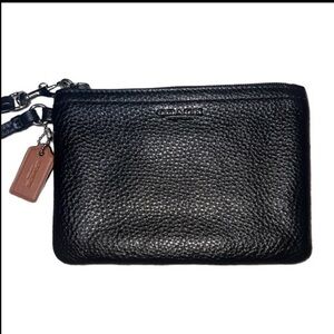 {EUC Coach Park Leather Wristlet Wallet Black with Brown Detail}
